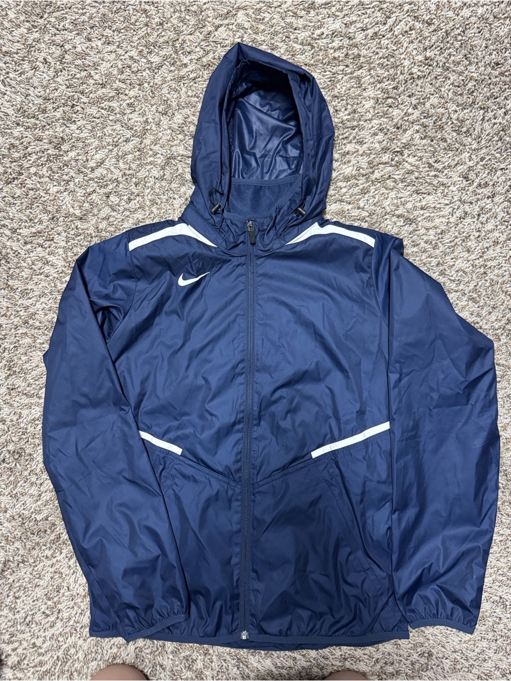 Nike Navy Hooded Windbreaker with White Trim
